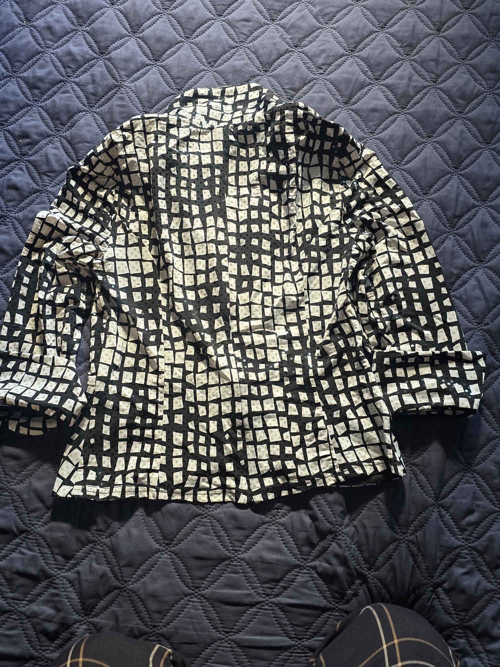 Joseph Ribkoff Geometric Checkerboard Collared Wrap Front Blouse Jacket - Picture 6 of 7